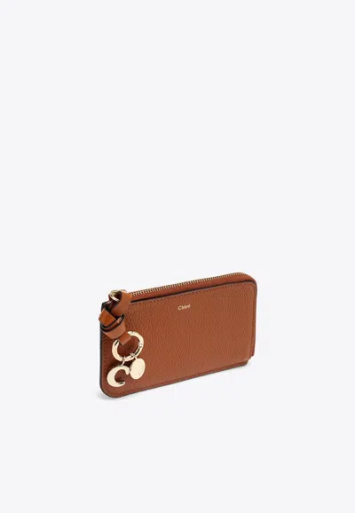 Chloé Alphabet Grained-leather Cardholder In Brown
