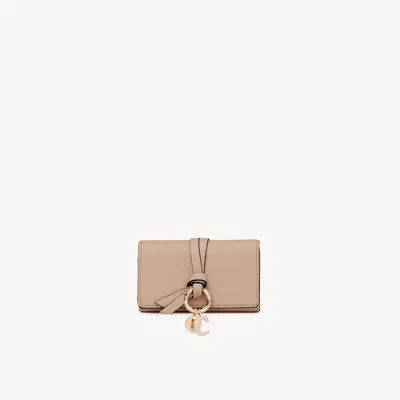 Chloé Alphabet Key Case In Grained Leather In Brown