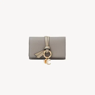 Chloé Alphabet Key Case In Grained Leather In Gray