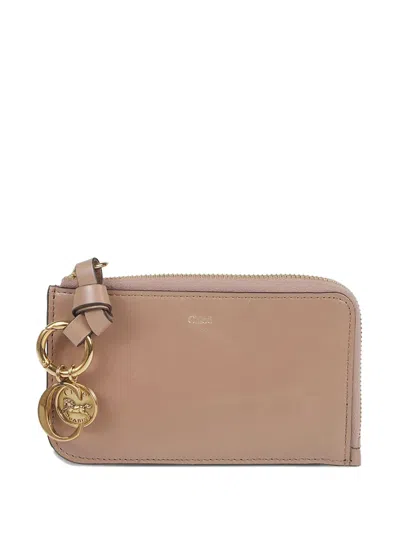 Chloé Alphabet Logo-charm Leather Wallet In Gray