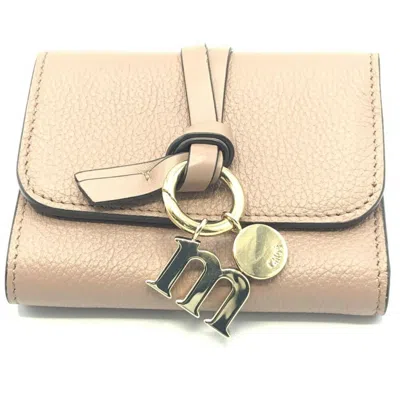 Pre-owned Chloé Chloe Alphabet Trifold Wallet Leather Beige Leather Wallets Accessory () In Sand