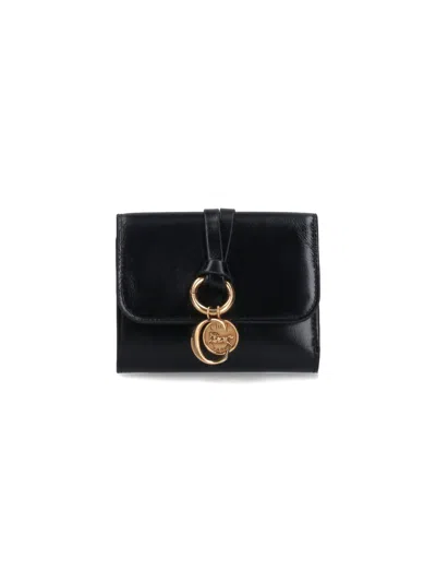 Chloé Portefeuille Compact À Trois Volets Alphabet Femme Noir Taille Onesize 100% Cuir De Veau In Black