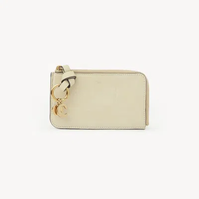 Chloé Alphabet Wallet In Croco-effect Leather Beige Size Onesize 100% Calf-skin Leather In Neutral