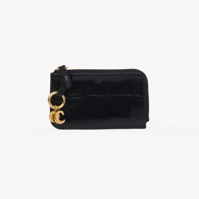 Chloé Alphabet Wallet In Croco-effect Leather Black Size Onesize 100% Calf-skin Leather