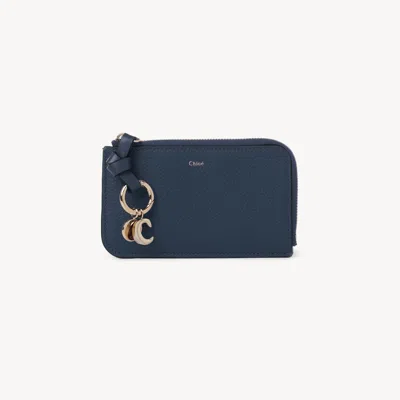 Chloé Alphabet Wallet In Grained Leather Blue Size Onesize 100% Calf-skin Leather