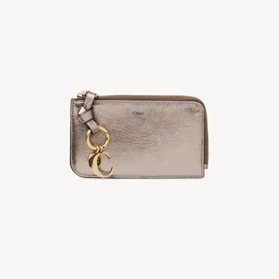 Chloé Alphabet Wallet In Metallised Leather Grey Size Onesize 100% Calf-skin Leather In Gray