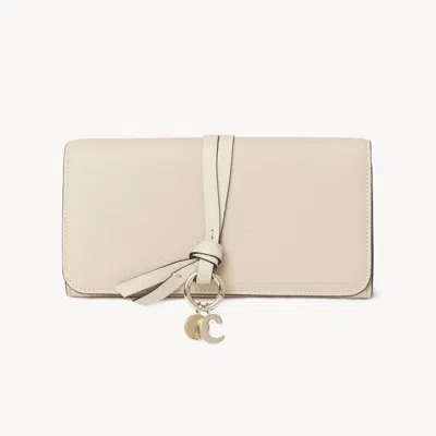 Chloé Portefeuille Long À Rabat Alphabet En Cuir Grainé Femme Beige Taille Onesize 100% Cuir De Veau
