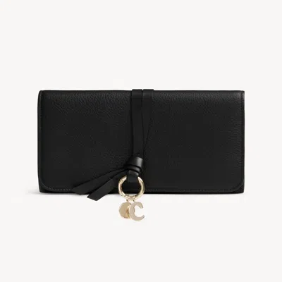Chloé Alphabet Wallet With Flap In Grained Leather In Black
