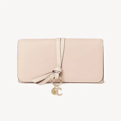 Chloé Alphabet Wallet With Flap In Grained Leather In Pink