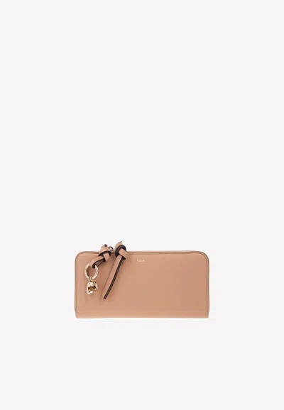 Chloé Alphabet Zip-around Leather Wallet In Beige