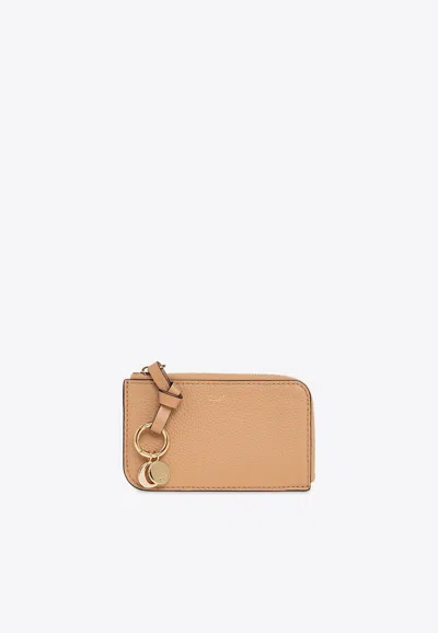Chloé Alphabet Zipped Leather Cardholder In Beige