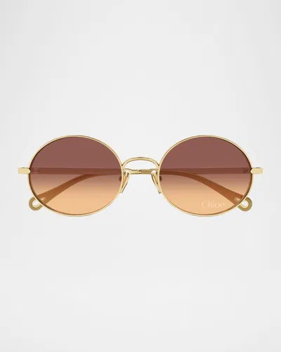 Chloé Aly Oval Metal Sunglasses In Brown