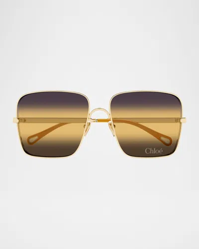 Chloé Aly Square Metal Sunglasses In Gold