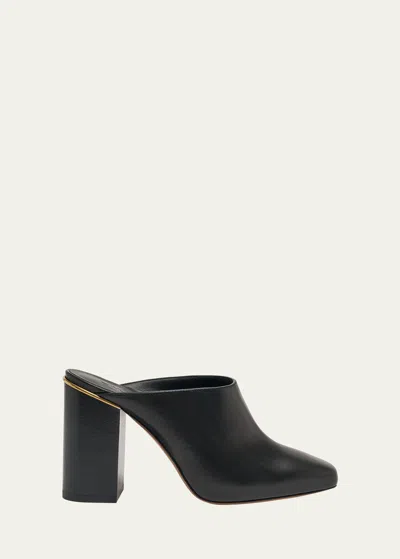 Chloé Ambre Calfskin Block-heel Mules In Black