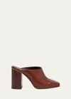 Chloé Ambre Calfskin Block-heel Mules In Cognac Brown