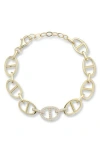 Chloe & Madison Chloe And Madison 14k Over Silver Cz Bold Marine Link Bracelet In Gold