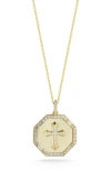 Chloe & Madison Chloe And Madison 14k Gold Plate Cubic Zirconia Cross Coin Pendant Necklace In Gold