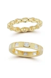 Chloe & Madison Chloe And Madison 14k Gold Plate Cubic Zirconia Set Of 2 Rings In Gold