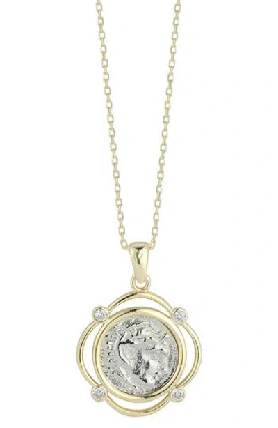 Chloe & Madison Chloe And Madison 14k Gold Plated Sterling Silver Cz Coin Pendant Necklace
