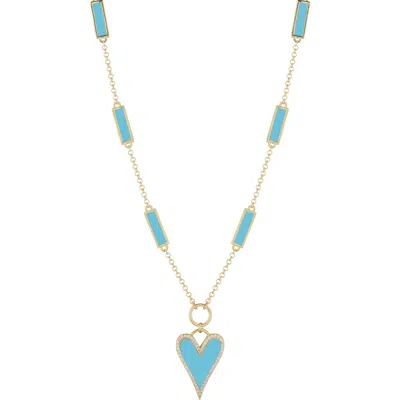 Chloe & Madison Chloe And Madison 14k Gold Vermeil Synthetic Turquoise & Cz Heart Pendant Necklace