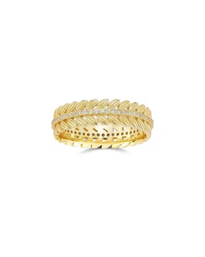 Chloe & Madison Chloe And Madison 14k Over Silver Cz Feather Band Ring In Gold