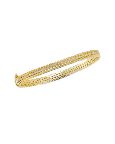 Chloe & Madison Chloe And Madison 14k Over Silver Cz Feather Bangle Bracelet In Gold