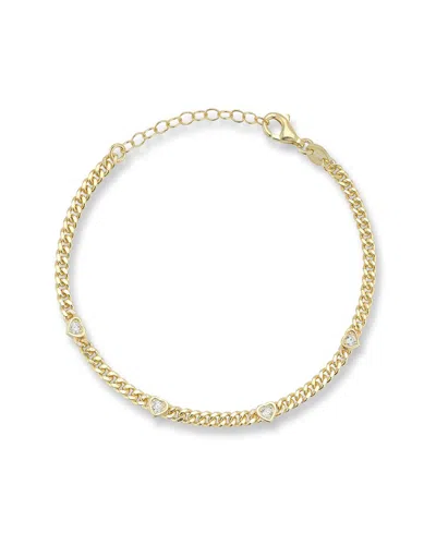 Chloe & Madison Chloe And Madison 14k Over Silver Cz Heart Curb Bracelet In Gold