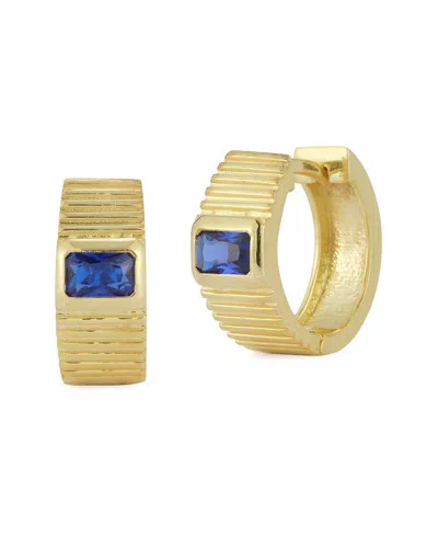 Chloe & Madison Chloe And Madison Blue Cz Ribbed Hoop Earrings In Gold