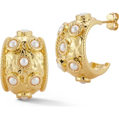 Chloe & Madison Chloe And Madison 18k Gold Plated Faux Pearl Hoop Earrings