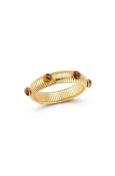 Chloe & Madison Chloe And Madison 18k Gold Plated Synthetic Tiger's Eye Studded Bracelet