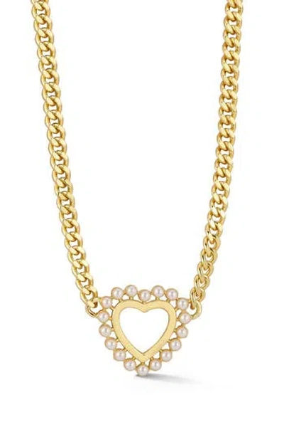 Chloe & Madison Chloe And Madison 2.5mm Cultured Pearl Open Heart Pendant Necklace In Gold