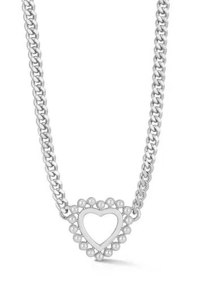 Chloe & Madison Chloe And Madison 2.5mm Cultured Pearl Open Heart Pendant Necklace In Silver