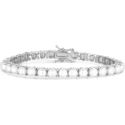 Chloe & Madison Chloe And Madison 4.5mm Faux Pearl Tennis Bracelet In Metallic