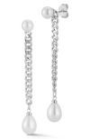 Chloe & Madison Chloe And Madison 7.5mm And 9.5mm Cultured Pearl Chain Drop Earrings In Silver