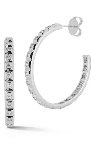Chloe & Madison Chloe And Madison Articulated Cz Hoop Earrings In Metallic