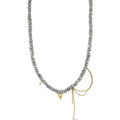 Chloe & Madison Chloe And Madison Beaded Heart Pendant Necklace In Two Tone