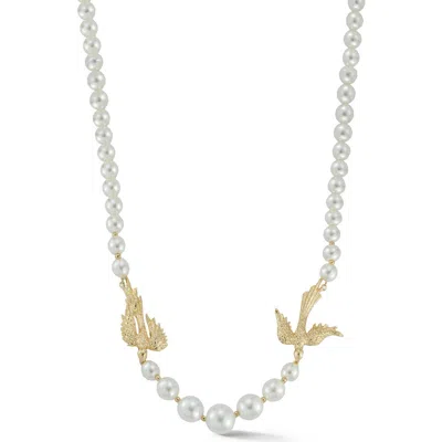 Chloe & Madison Chloe And Madison Bird Faux Pearl Necklace In Gold