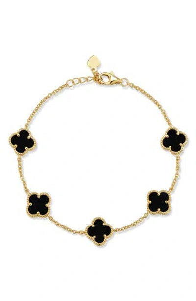 Chloe & Madison Chloe And Madison Black Clover Bracelet In Gold