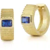 Chloe & Madison Chloe And Madison Blue Cz Ribbed Hoop Earrings In Gold