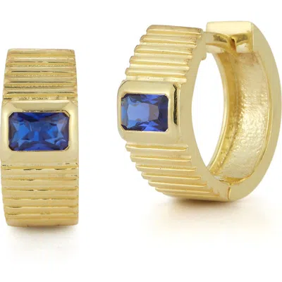Chloe & Madison Chloe And Madison Blue Cz Ribbed Hoop Earrings In Gold