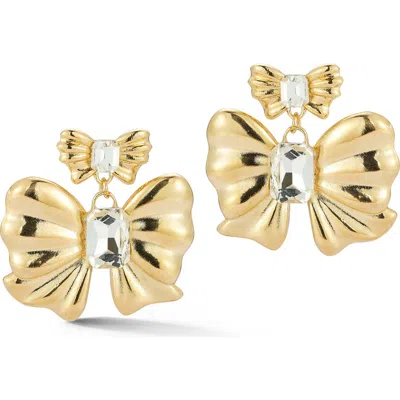 Chloe & Madison Chloe And Madison Bow Cubic Zirconia Drop Earrings In Gold