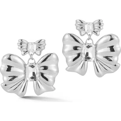 Chloe & Madison Chloe And Madison Bow Cubic Zirconia Drop Earrings In Silver