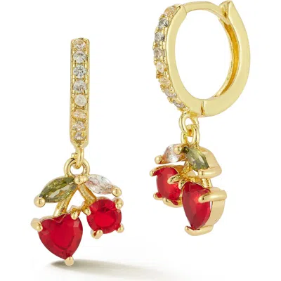 Chloe & Madison Chloe And Madison Cherry Cubic Zirconia Huggie Hoop Earrings In Gold