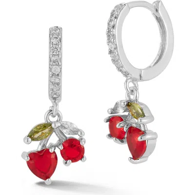 Chloe & Madison Chloe And Madison Cherry Cubic Zirconia Huggie Hoop Earrings In Silver