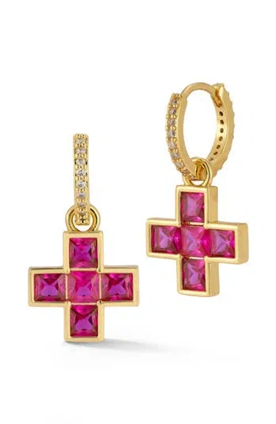 Chloe & Madison Chloe And Madison Crystal Cross Drop Earrings In Gold