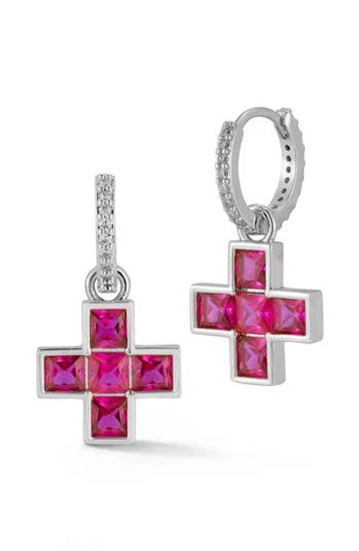Chloe & Madison Chloe And Madison Crystal Cross Drop Earrings In Pink