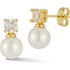 Chloe & Madison Chloe And Madison Cubic Zirconia & Faux Pearl Stud Earrings In Gold