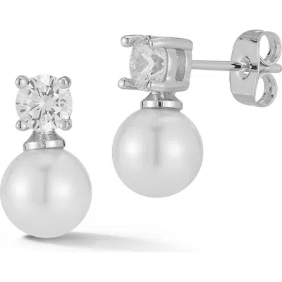 Chloe & Madison Chloe And Madison Cubic Zirconia & Faux Pearl Stud Earrings In White