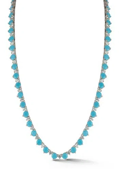 Chloe & Madison Chloe And Madison Cubic Zirconia & Synthetic Turquoise Tennis Necklace In Blue