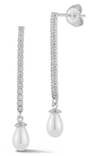 Chloe & Madison Chloe And Madison Cubic Zirconia Cultured Pearl Chain Drop Earrings In Silver
